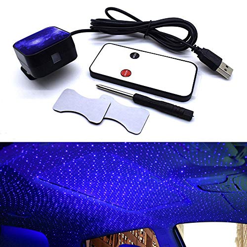 Product Cover Volwco Car Ambient Star Light Blue, Car USB Atmosphere Light Projector Car Interior Lights LED Decorative Armrest Box Car Roof Full Star Projection with Remote Control for Car/Home/Party