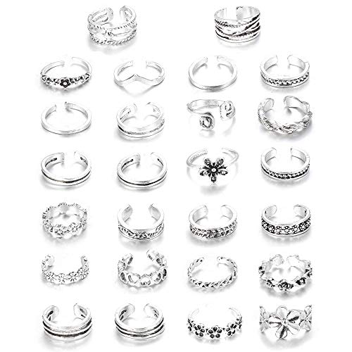 Product Cover Subiceto 26 Pcs Toe Rings for Women Girls Flower Open Band Rings Vintage Retro Hollow Flower CZ Toe Rings