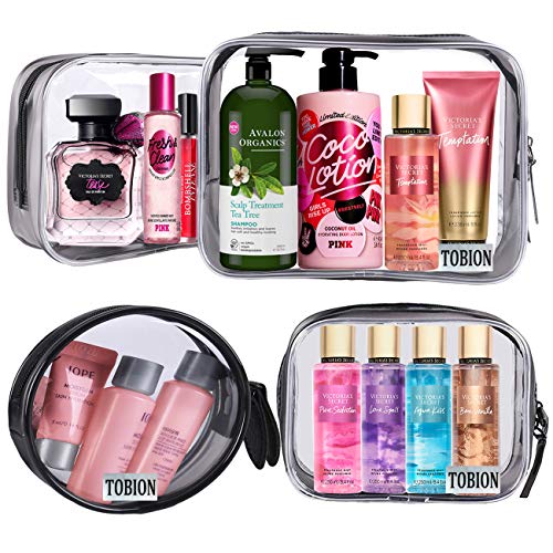 Product Cover Clear Cosmetic Makeup Bags, Travel Toiletry Bag, Waterproof Portable Clear PVC with Zipper Carry On Pouch Luggage Wash Bag Set Shaving Bag for Vacation Bathroom Organizing-Tobion