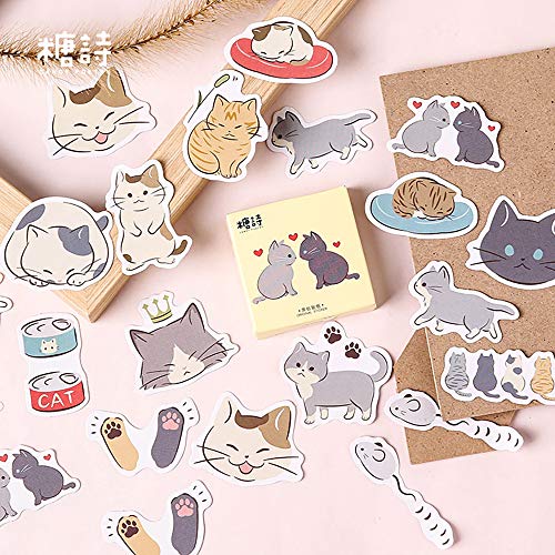 Product Cover Small Size Laptop Stickers Decals, 45pcs Doraking Boxed DIY Decoration Super Cute Cats Stickers for Laptop, Planners, Scrapbook, Suitcase, Diary, Notebooks, Album(Cats Diary, 45pcs/ Box)