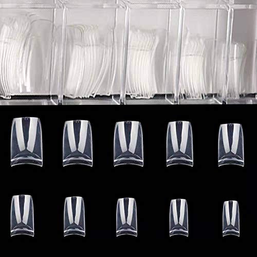 Product Cover 500PCS False Nails, Clear Acrylic Nail Tips, French Nail Tips,Clear Lady French Acrylic Style, 10 Multi-Sizes Fit for Nail Salons and DIY Nail Art