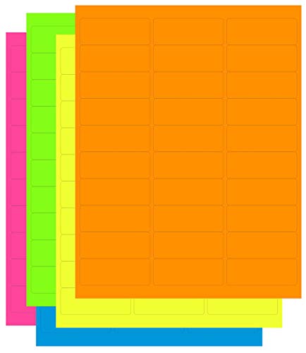 Product Cover Assorted Fluorescent Address Labels | 5 Colors - Green, Orange, Blue, Yellow and Pink | 5 Sheets of Each Color | 1