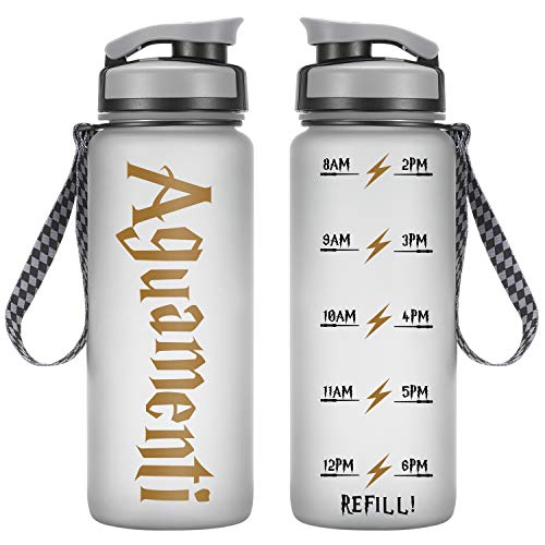 Product Cover LEADO 24oz Motivational Water Bottle w/Time Marker - Aguamenti HP Fans Merchandise - Funny Potterhead Birthday Gifts for Women, Men, Friends, Teen Girls, Boys, Mom, Dad, Her, Him - Drink More Water