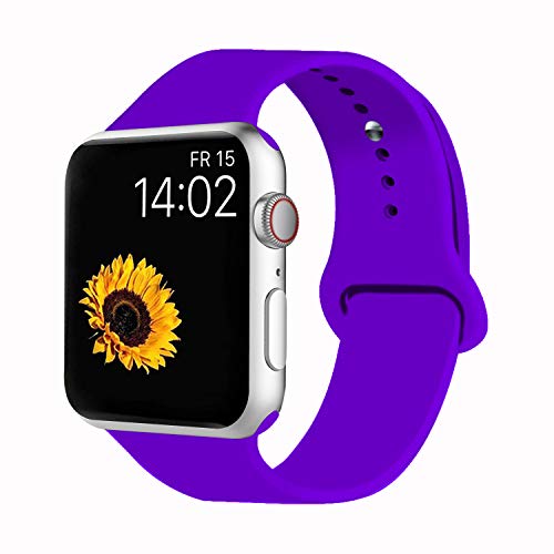 Product Cover VATI Sport Band Compatible for Apple Watch Band 42mm 44mm, Soft Silicone Sport Strap Replacement Bands Compatible with 2019 Apple Watch Series 5, iWatch 4/3/2/1, 42MM 44MM S/M (Purple)