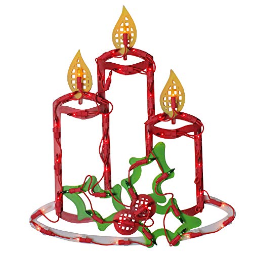 Product Cover Northlight Lighted Candles with Holly and Berry Christmas Window Silhouette - 16.5 Inch
