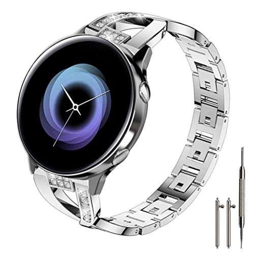 Product Cover Sankel Compatible for Samsung Galaxy Watch 42mm/Galaxy Watch Active 2 40mm&44mm Bands,Women 20mm Metal Replacement Bracelet Strap Wristband for Galaxy Watch Active/Galaxy Watch 42mm/Gear Sport(Silver)