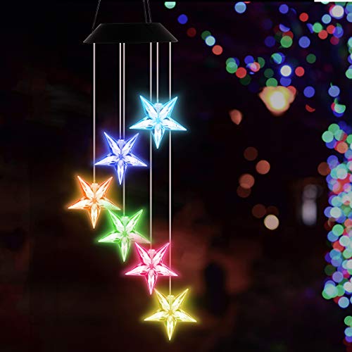Product Cover Slopehill Solar Wind Chime Changing Colors Waterproof Six Star Solar Powered LED Hanging Lamp for Outdoor Garden Party Decoration