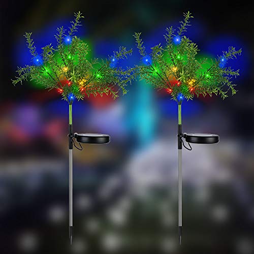 Product Cover Solar Decorative Garden Stakes Lights, Christmas Party Outdoor Decor Trees with Multi Color LED Flash Lights Waterproof for Home Lawn Yard Patio Pathway Landscape, 2 Pack (Tree)