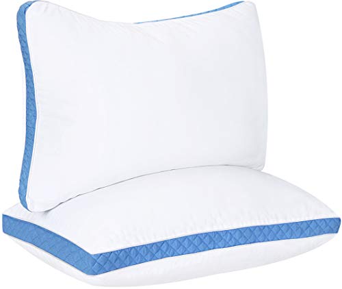 Product Cover Utopia Bedding Gusseted Quilted Pillow (2-Pack) Premium Quality Bed Pillows - Side Back Sleepers - Blue Gusset - King - 18 x 36 Inches