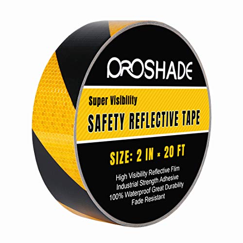 Product Cover Reflective Hazard Warning Safety Stripe Tape 2'' × 20', High Intensity Reflector Conspicuity Waring Tape Ideal for Walls, Floors, Pipes and Equipment - Black/Yellow (2'' × 20', Yellow/Black)