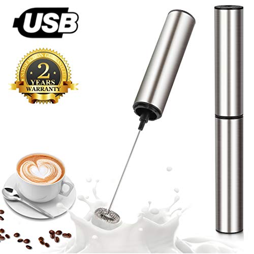 Product Cover Dimux Electric Milk Frother Handheld - High Powered Coffee Frother Foam Maker Milk Streamer USB Rechargeable Stainless Steel Drink Mixer for Coffee, Lattes, Cappuccino, Hot Chocolate, Matcha, Silver