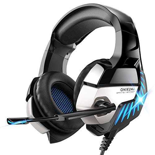 Product Cover Gaming Headset for PS4, Xbox One, PC Headphones with Microphone LED Light Mic for Nintendo Switch Playstation Computer, K5 pro (Black&Blue)