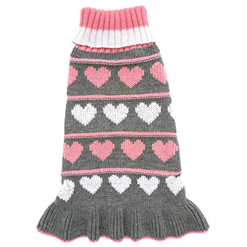 Product Cover Jecikelon Pet Dog Long Sweaters Dress Knitwear Turtleneck Pullover Warm Winter Puppy Sweater Long Dresses (Grey Heart, Medium)