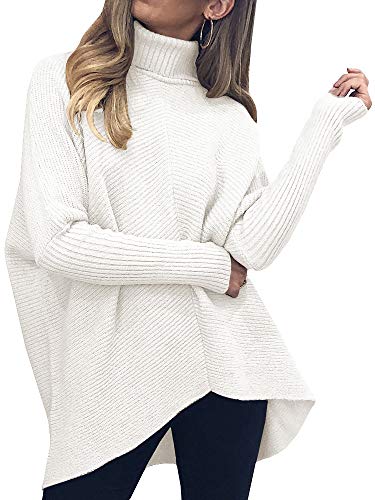 Product Cover Nulibenna Womens Turtleneck Long Batwing Sleeve Sweater Asymmetric Hem Casual Winter Pullover Ribbed Knit Tops