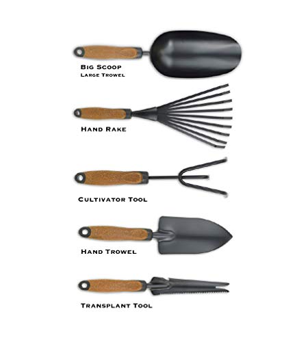 Product Cover OLMSTED FORGE Garden Tool Set, 5 Pieces, Heavy Duty Powder Coated Steel, Cork Handle
