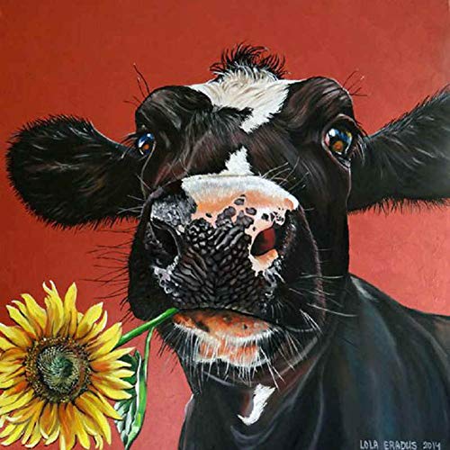 Product Cover DIY 5D Diamond Painting by Number Kits, Crystal Rhinestone Diamond Embroidery Paintings Pictures Arts Craft for Home Wall Decor, Colorful Cow (Cow Red, 15.8 x 15.8IN)