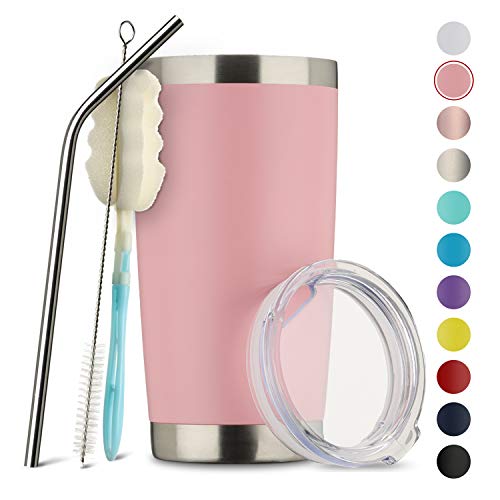 Product Cover MUCHENGHY 20oz Tumbler Double Wall Stainless Steel Vacuum Insulated Travel Mug with Lid, Insulated Coffee Cup Travel Mug, 1 Straws,2 brush (Pink, 1)