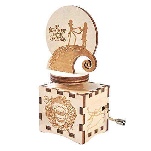 Product Cover The Nightmare Before Christmas Music Box Hand Crank Musical Box Carved Wood Musical Gifts