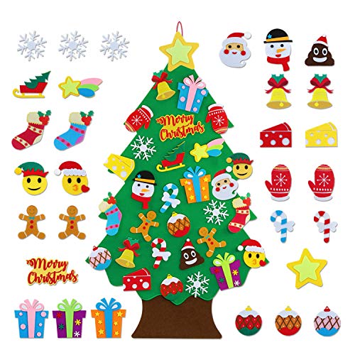 Product Cover TOBEHIGHER Felt Christmas Tree Set - 3.1 Ft DIY Felt Christmas Tree for Kids, 30Pcs Detachable Ornaments, Door Wall Hanging Xmas Gifts for Christmas Decorations