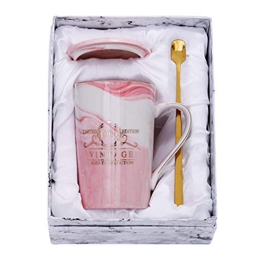Product Cover Fantaspara 1969 51st Birthday Gifts for Women and Men Ceramic Mug - Funny Vintage 1969 Aged To Perfection - Anniversary Gift Idea for Him, Her, Mom, Dad Husband or Wife 14oz birthday mug Pink