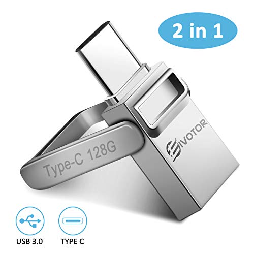 Product Cover USB C Flash Drive, EIVOTOR Memory Stick 128GB OTG USB 3.0+Type C Waterproof Thumb Drive, Dual Drive USB Stick with Keychain Metal for Android Smartphone/New MacBook/Google's Chromebook Pixel