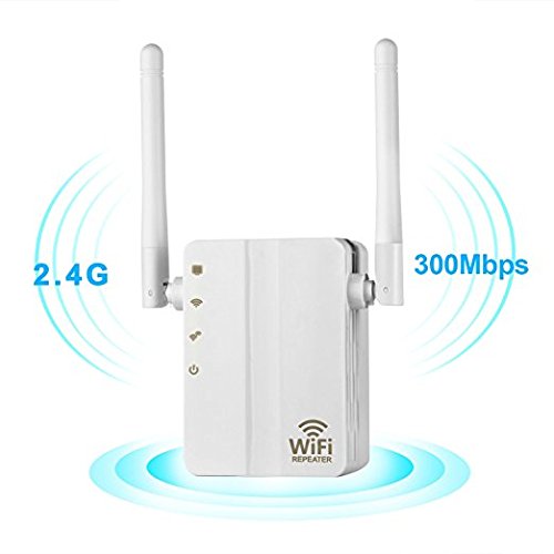 Product Cover WiFi Range Extender, 300Mbps Fast Speed WiFi Booster Wireless Repeater with High Gain Dual External Antennas and 360 Degree WiFi Coverage (300Mbps) (White)