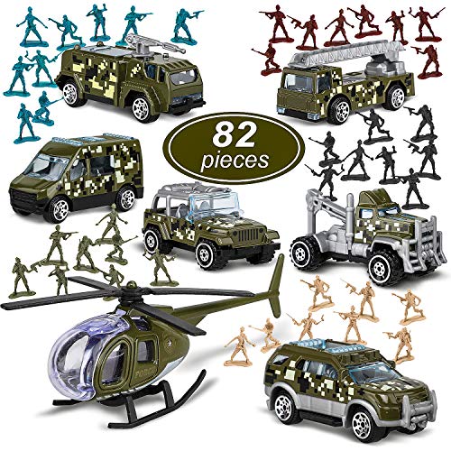 Product Cover TOY Life Die Cast Metal Military Vehicles and Plastic Army Men Toy Soldiers Play Set | Military Army Toys Gift Set for Boys | Includes a Bag Army Cars and Helicopter Toy