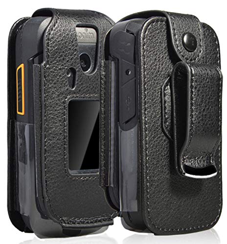 Product Cover Sonim XP3 Case, Nakedcellphone [Black Vegan Leather] Form-Fit Cover with [Built-in Screen Protection] and [Metal Belt Clip] for Sonim XP3 Phone (XP3800)