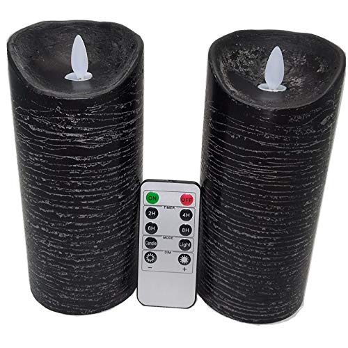 Product Cover Adoria Black Led Candles Gift Set of 2 with Dancing Flame -Real Wax Battery Candles with Rustic Texture Look-24 Hour Cycle Timer,D3.15x H 7 Inch- Unscented