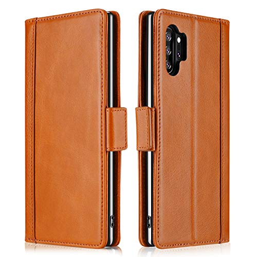 Product Cover Procase Galaxy Note 10 Plus Case Flip/Note 10+ 5G Genuine Leather Case，Vintage Wallet Folding Magnetic Protective Cover with Kickstand Card Holders for Galaxy Note 10+ / Note 10 Plus /5G 2019 -Brown
