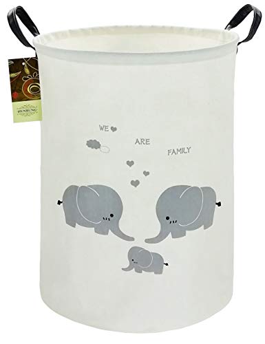 Product Cover HUNRUNG Large Canvas Fabric Lightweight Storage Basket/Toy Organizer/Dirty Clothes Collapsible Waterproof for College Dorms, Kids Bedroom,Bathroom,Laundry Hamper (Elephants)