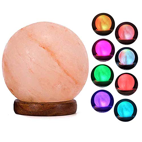 Product Cover V.C.Formark USB Himalayan Salt Lamp Release Negative Ions for Office Home Deco Yoga Gift, Round Crystal Rock Hand Carved+Genuine Wood Base+Colors Changing Salt Lamp