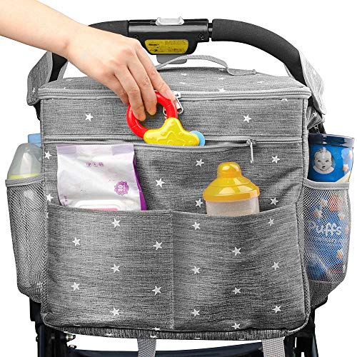Product Cover Stroller Organizer Bag with Extra Large Storage.Travel Bag with Shoulder Strap for Carrying Bottles,Diapers,Toys and Snacks.Insulated Cooling System,Cup Holder & Storage Pockets