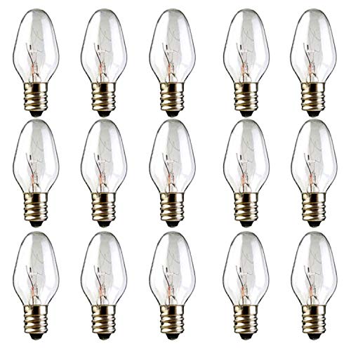 Product Cover Scentsy Bulb, 15 Pack Light Bulbs for Plug-in Nightlight Warmer Wax Diffuser & Candle Warmers, E12 Candelabra Base Long Life Incandescent Bulbs, 120 Volt - Dimmable - Warm White - C7 Shape (15)