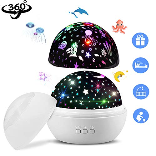 Product Cover Night Light Projector,AUELEK Star Moon and Ocean Undersea Projector Lamp,360° Rotating 8 Colors Mode USB Adapter Projector,Gift for Kids Baby or Bedroom Decoration