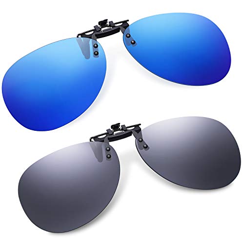 Product Cover Clip-On Aviator Sunglasses Polarized for Driving - 2 Packs Unisex Flip-Up Pilot Lens for Men Women Prescription Glasses