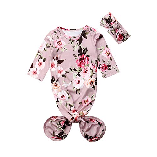 Product Cover Newborn Baby Girl Sleepwear Nightgown Floral Sleeping Gown Headband Sleeping Bags Coming Home Outfits 0-6Months