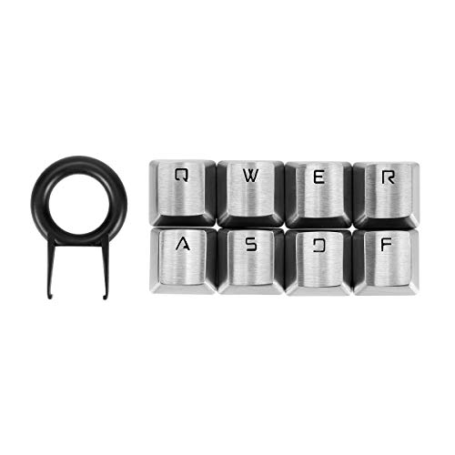 Product Cover Fitlink FPS & MOBA Gaming Keycaps, WASD Durable Stainless Steel Metal Mechanical Keycap with Key Puller Compatible with Mechanical Keyboard Cherry Mx Switch 3 Years Quality Warranty(QWERASDF,Silver)