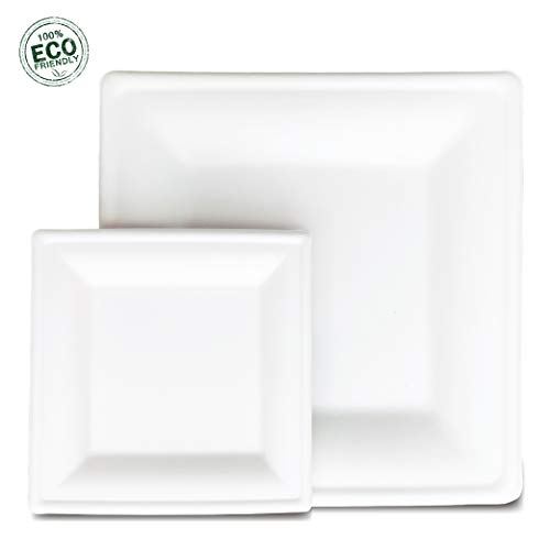 Product Cover Bhona Supplies - Biodegradable Square Paper Plates - Set of 100 White Plates (50) 10