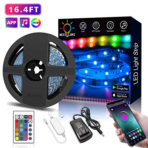 Product Cover Nexillumi LED Strip Lights with Remote, APP Control Color Changing Rope Lights 16.4ft SMD 5050 RGB Light Strips with IR Remote Sync to Music for TV, Bedroom, Party and Home Decoration