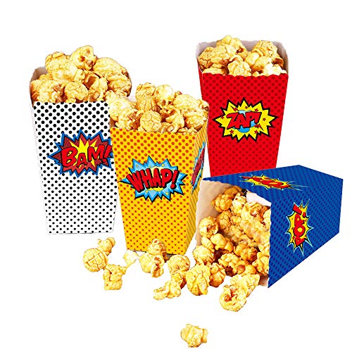 Product Cover 24 Pcs Superhero Party Supplies Favors Superhero Party Popcorn Boxes Cardboard Candy Container for Birthday Theater Themed Parties Movie Nights Carnivals (Dot)