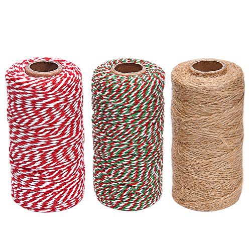 Product Cover Sunmns Christmas Cotton Twine and Natural Jute String Rope, 3 Rolls