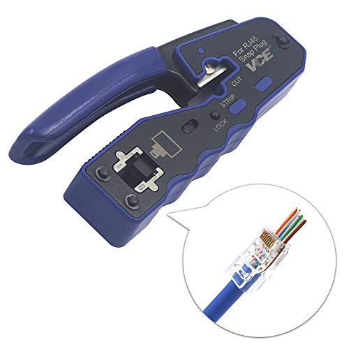 Product Cover VCE Ethernet RJ45 Crimping Tool for Cat5 Cat5e Cat6 Pass-Through Modular Plugs Connectors,Network EZ Crimp Tool Wire Stripper Cutter Crimper All-in-one Multi-Tool