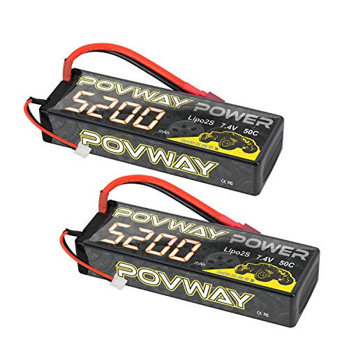 Product Cover 5200mAh RC LiPo Battery Hard Case POVWAY 2S 50C 7.4V with T Plug for RC Cars, RC Truck, RC Airplane, RC Helicopter, Drone,Quadcopter(2Pack)