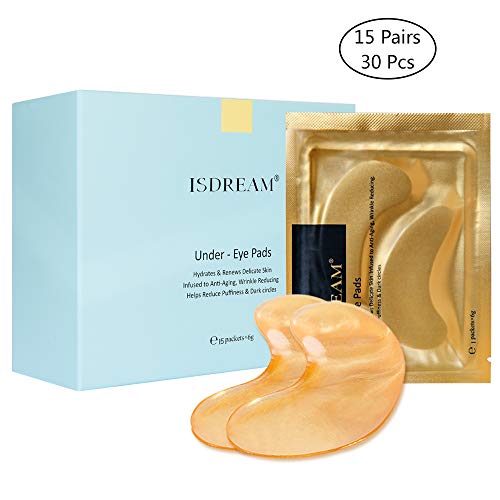 Product Cover 24K Gold Eye Mask Isdream Collagen Eye Pads Under Eye Patches Eye Pads for Puffy Eyes Eye Bags Treatment Dark Circles Under Eye Treatment 15 Pairs