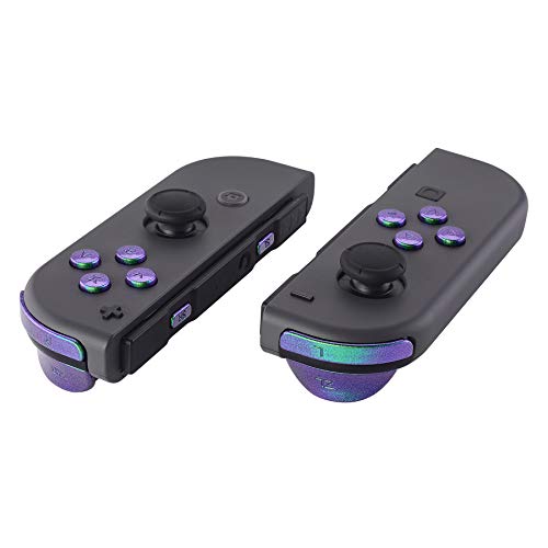 Product Cover eXtremeRate Green Purple Chameleon Glossy Replacement ABXY Direction Keys SR SL L R ZR ZL Trigger Buttons and Springs, Full Set Buttons with Tools for Nintendo Switch Joy-Con JoyCon Shell NOT Included