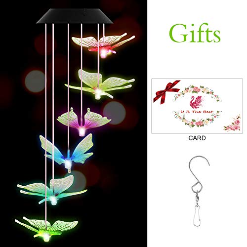 Product Cover VICOODA Butterfly Wind Chimes, Solar Wind Chimes Outdoor Unique Changing Colors Decoration Mobile Waterproof Hanging Wind Spinner Bell Mom Birthday Gift for Home Patio Garden Yard Decor (Butterfly)
