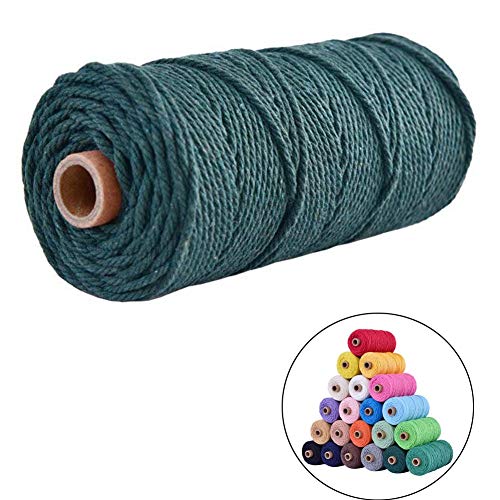 Product Cover flipped 100% Natural Macrame Cotton Cord,3mm x109 Yard Twine String Cord Colored Cotton Rope Craft Cord for DIY Crafts Knitting Plant Hangers Christmas Wedding Décor (Blackish Green, 3mm109yards)