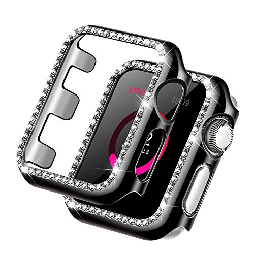 Product Cover Forbear Compatible with Apple Watch Case 42mm, iWatch Cover with Bling Crystal Diamonds Shiny Rhinestone Bumper, Electroplated PC Protective Frame for Apple Watch Series 3/2/1 (Black, 42mm)