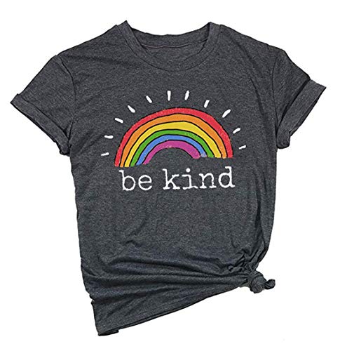 Product Cover Be Kind Shirt Women Rainbow Print Graphic Tee Funny Inspirational Saying Casual Tops T Shirts